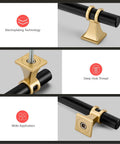 Close-up of 10 Pack 3 Inch Hole Center Cabinet Handles in Black and Gold Matte Finish, highlighting zinc alloy and installation features.