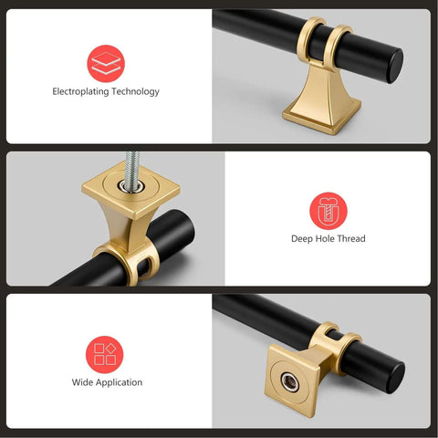 5 Pack 3.75 Inch Black And Gold Cabinet Handles Slick Modern Zinc Alloy Drawer Pulls For Kitchen Cabinets Dressers Wardrobes