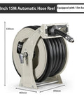 One Inch Heavy Duty Automatic Hose Reel Built Tough As Nails For Grip And Go Water Retrieval Plus Hassle Free Rolling Back On Any Job Site Setup with 15m hose.