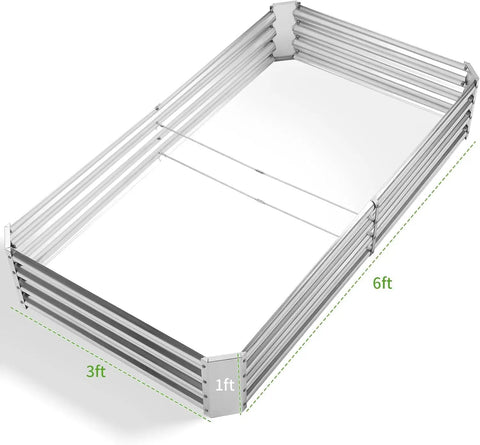 Sturdy Galvanized Metal Raised Garden Bed Kit Three Pack 6x3x1ft Outdoor Planter Box For Deep Root Vegetables, silver finish