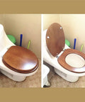 Universal Soft Close Toilet Seat Crafted From Real Solid Wood With Authentic Bark Veneer installed on a bathroom toilet.