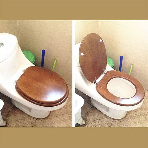 Universal Soft Close Toilet Seat Crafted From Real Solid Wood With Authentic Bark Veneer installed on a bathroom toilet.