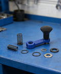 Heavy Duty Rotary Tiller Handle Attachment Two Pack With Manual Hand Crank Lift pieces on workbench