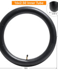 Heavy Duty 16x2.50 Replacement Butyl Inner Tube For 16 Inch Wheels With Bent CR202 Valve, showcased with measurement, side view