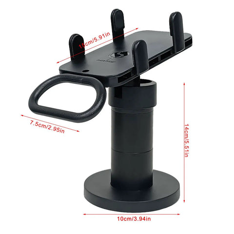 Adjustable Credit Card Reader Bracket With 180 Degree Rotation And 90 Degree Tilt, black POS mount with dimensions shown