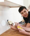 Men working on wall near Six Pack Ceiling Hole Cover Plates With Forty Eight Double Sided Adhesive Tapes White 5 Inch Plastic Blank Covers