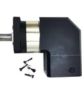 Right Angle Planetary Gearbox With Ratios 3 To 100 To 1 For Quick DC Motor Hookups featuring a steel alloy frame and gear output.