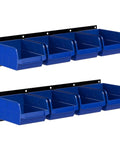 Wall Mounted Garage Storage Rack With Eight Bins And Two Rails Hardware Organizer For Tools Screws And Small Parts In Blue