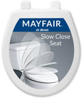 Soft Close Toilet Seat With Durable Plastic, Quiet Hinges That Never Loosen, No Slam, Kid Safe, Round White, Easy Install Packaging
