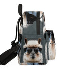 Side view of Women Mini Backpack Purse With Alpaca Print Cute Small Daypack For Travel And Work, showing adjustable strap
