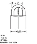 Diagram showing dimensions of Black Covered Aluminum Lock with Key for Gym Lockers and Outdoor Use, Long Shackle Padlock.