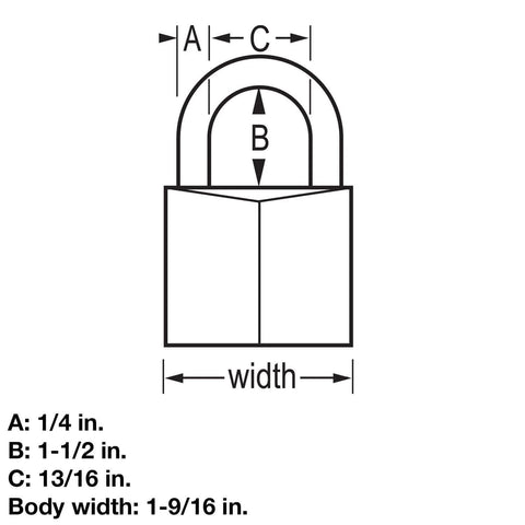 Diagram showing dimensions of Black Covered Aluminum Lock with Key for Gym Lockers and Outdoor Use, Long Shackle Padlock.