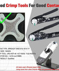 Crimp tool and DT Connector Solid Contacts Kit for 14-16 AWG wire with male pins, female sockets, and size 16 terminal set.