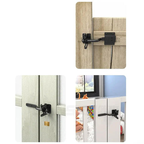 Heavy Duty Automatic Gate Latch Featuring Tough As Nails Self Actuating Mechanism And Secure Padlock Loop Built For Up To 144Mm Gates on wooden and white gates.