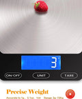Ultra Precise 33Lb Digital Kitchen Scale With Ounces And Grams, Rechargeable 304 Stainless Steel Platform, Blue Display, Raspberry