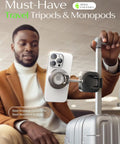 MagSafe Phone Holder For Air Travel attached to suitcase handle, showcasing compact design for iPhone 12-16