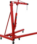 Heavy Duty 2 Ton Folding Engine Hoist 4000 LB Cherry Picker with rolling stand and hydraulic lift, red reinforced steel frame.