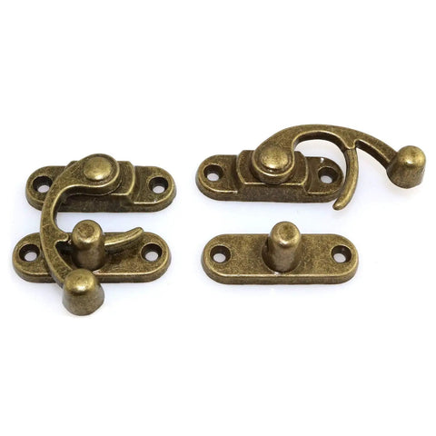 Bronze Mini Swing Arm Clasp Set For Suitcases, Jewelry Boxes, And Toolboxes, Vintage Toggle Hasp Hook With Curved Buckle, Left And Right Pair, 42x37mm