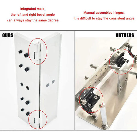 Comparison of Beast Knife Sharpening Jig for Belt Grinder and Belt Sander with adjustable integrated mold and manual hinges.