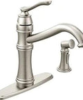 Belfield Spot Resistant Stainless One Handle High Arc Kitchen Faucet With Side Spray and Deck Plate, traditional style