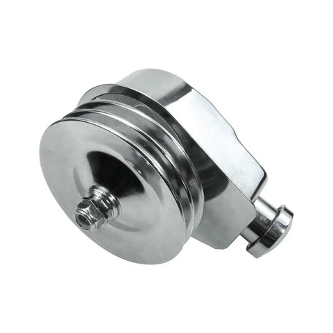 Power Steering Pump Seal Kit With Pulley And Double Groove, Chrome Finish, close-up of chrome pulley for Chevy 1966-1984