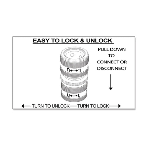 Diagram showing Easy Connect Double Female Quick Connector Locking for garden hose repair with twist-to-lock mechanism.