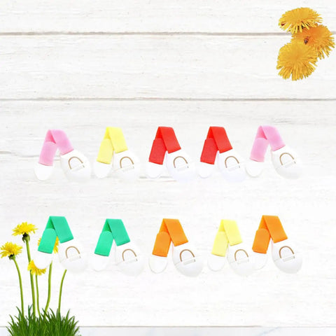 Assorted colorful 10 Pack Kid Proof Safety Locks For Cabinets And Drawers No Tools Needed Self Adhesive Refrigerator Locks on white background.