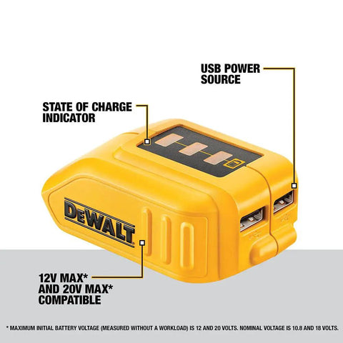 12V And 20V Max USB Charger With Two Ports And State Of Charge Indicator For The Job Site Powers Two USB Devices From 12V