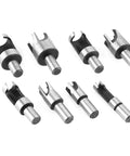 Top Shelf Carbon Steel Wood Plug Cutter Set Featuring Straight And Tapered Bits From Quarter To Five Eighth Inches for precise hole patching.