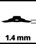 Silhouette of Grass Knife 255 Replacement For Scythes With 25.4 mm Bore And 255 mm Cutting Width Three Tooth Metal Knife, 1.4mm thickness indicated