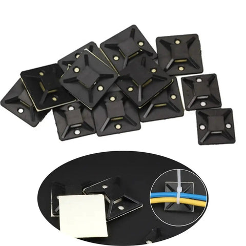 Premium Heavy Hitter Adhesive Cable Tie Bases 400 Piece Pack Black self stick mounts for wire organization on flat surfaces.