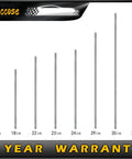 Front view of eight surface-plated automotive DD drive shafts, lengths 16–36 inches, for 3/4 in DD joints.