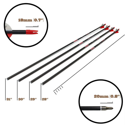 12 Pack 29 Inch Carbon Arrows For Archery Hunting With 400 Spine Two And A Half Inch Vanes Removable 100 Grain Field Tips