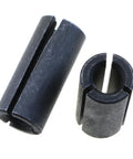 Two Piece 1/2 Inch To 1/4 Inch Router Collet Reducer Sleeve For Drill Bits In Black A3 Carbon Steel, side by side view