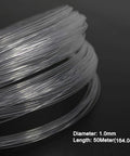 Close-up of AZIMOM PMMA plastic end-glow fiber optic cable coil, 1.0 mm diameter, 50 m length