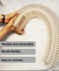 Heavy Duty Flexible Clear Dust Collection Hose Tough As Nails Shop Vacuum Attachment being held, showcasing flexibility and retractability.