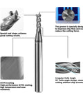 Built For Tough Steel Jobs Five Piece 5/64 Inch Carbide End Mill Set With 4 Flutes, 1/8 Inch Shank, HRC 55, AlTiN Coated