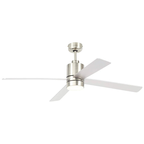 Modern Cylindrical Base Ceiling Fan With Remote Control And LED Light, 52 Inch Flush Mount Brushed Nickel Finish, Quiet Motor