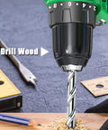 Heavy Duty Brushless Impact Wrench 16 Volt Cordless Power Tool Crushing 380 Nm Torque with drill bit on wood