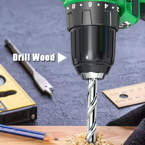 Heavy Duty Brushless Impact Wrench 16 Volt Cordless Power Tool Crushing 380 Nm Torque with drill bit on wood