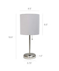 Brushed Steel Stick Table Desk Lamp With USB Charging Port And Teal Drum Fabric Shade For Modern Home Office And Living Room dimensions.