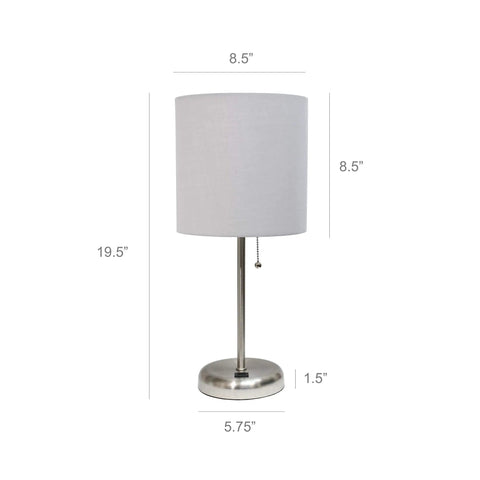 Brushed Steel Stick Table Desk Lamp With USB Charging Port And Teal Drum Fabric Shade For Modern Home Office And Living Room dimensions.