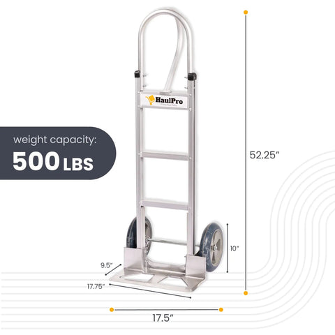Heavy Duty Hand Truck Dolly With Vertical Loop Handle For Moving Up To 500 Lb Capacity, Aluminum Cart With 10 Inch Rubber Wheels