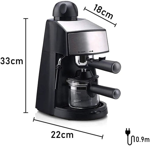 Compact Semi Automatic Espresso Machine With 5 Bar Pressure And Removable Milk Frother For Creamy Latte Cappuccino, gray and black finish, 33cm tall.