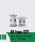 Heavy Duty HTD3M 12 Tooth Timing Pulley Machined From Solid Aluminum Alloy for 10mm 15mm belt widths and 4mm 5mm 6mm bore sizes.