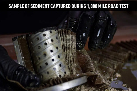 Sample of sediment captured from Straight Drop In Coolant Filter Kit For Jeep Wrangler JK 2012 To 2018 during a 1,000 mile road test.