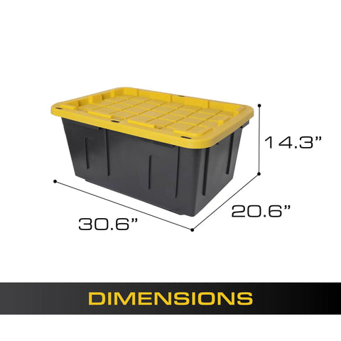 Dimensions of Beefy 27 Gallon Heavy Duty Stackable Storage Bins With Lids For Easy Stacking, Large Capacity 4 Pack in yellow and black