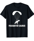 Dope Dinosaur Paramotor Tee For Powered Paragliding Fans With Paramotor Saurus Design, Lightweight Black T Shirt