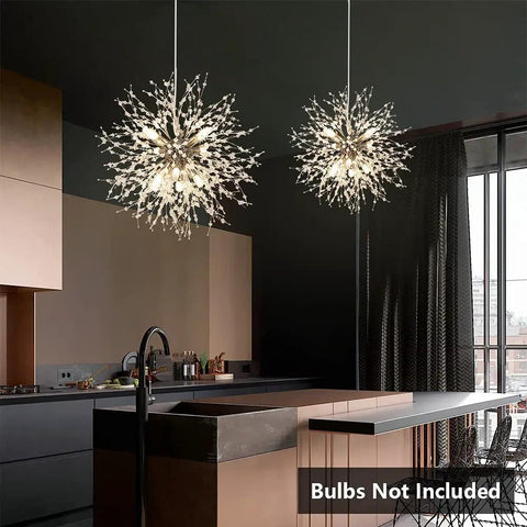 Modern Crystal Chandeliers Dandelion Firework Sputnik Pendant Lighting Eight Light Fixtures in kitchen setting