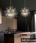 Chic Crystal Pendant Light Fixture With 9 Light Firework Design In Modern Chrome Finish, Dandelion Style Chandelier in kitchen view